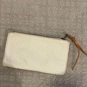 Hatton henry pebble leather wallet cosmetic zipper pouch white tan clutch
